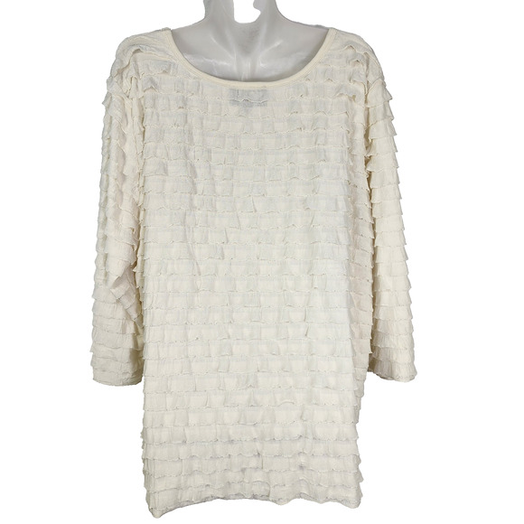 Slinky Brand Top Womens 2X Ivory Tiered Layered Ruffle Scoop Neck Boho Blouse 90 - Picture 2 of 11